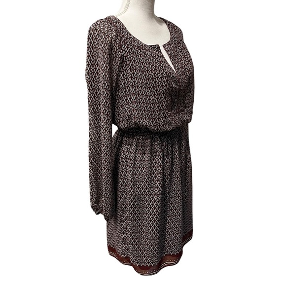 Max Studio Geometric Print Long Sleeve Chiffon Dress Burgundy & Gray Size Medium - Picture 5 of 14